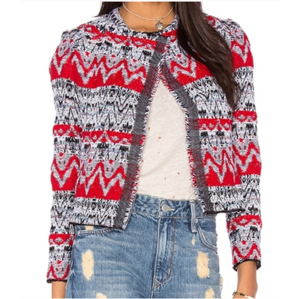 IRO Red, Black & White Patterned Tweed Blazer